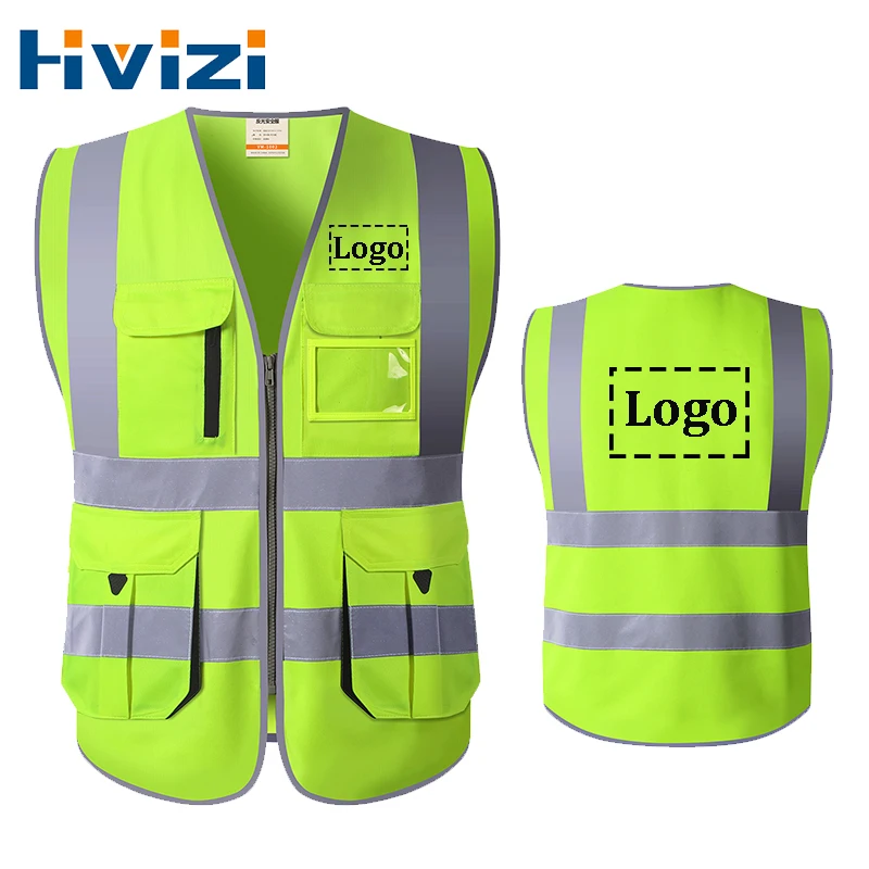 

Logo Custom Hi Vis Viz High Visibility Reflective Zip Pocket Security Waistcoats Jacket Workwear Vest