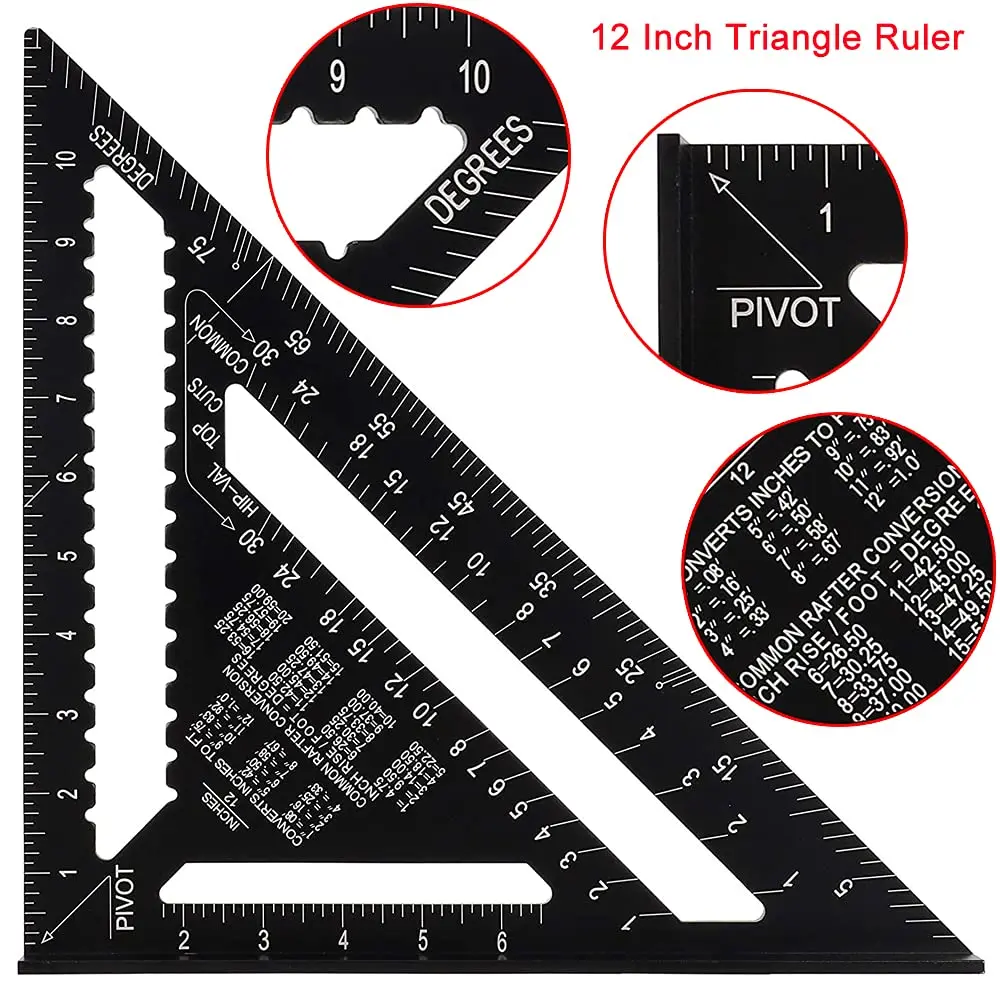 7/12 inch Metric Triangle Ruler Aluminum Alloy Angle Ruler Square Angle Protractor For Building Framing Carpenter Measuring Tool