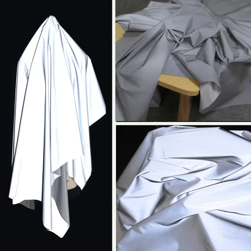 50x140cm Reflective Luminous Gray Silver Safety Warning Special Creative Reflective Cloth Designer Windbreaker Suit Fabric