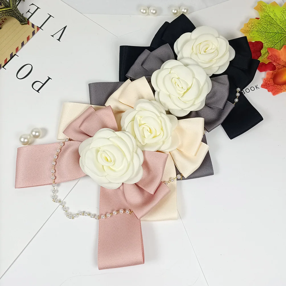 

Women's Bow -tie Brooch Korean Elegant French Gentle Camellia Pearl Chains Bow Collar Flower Fashion Shirt Suit Accessories