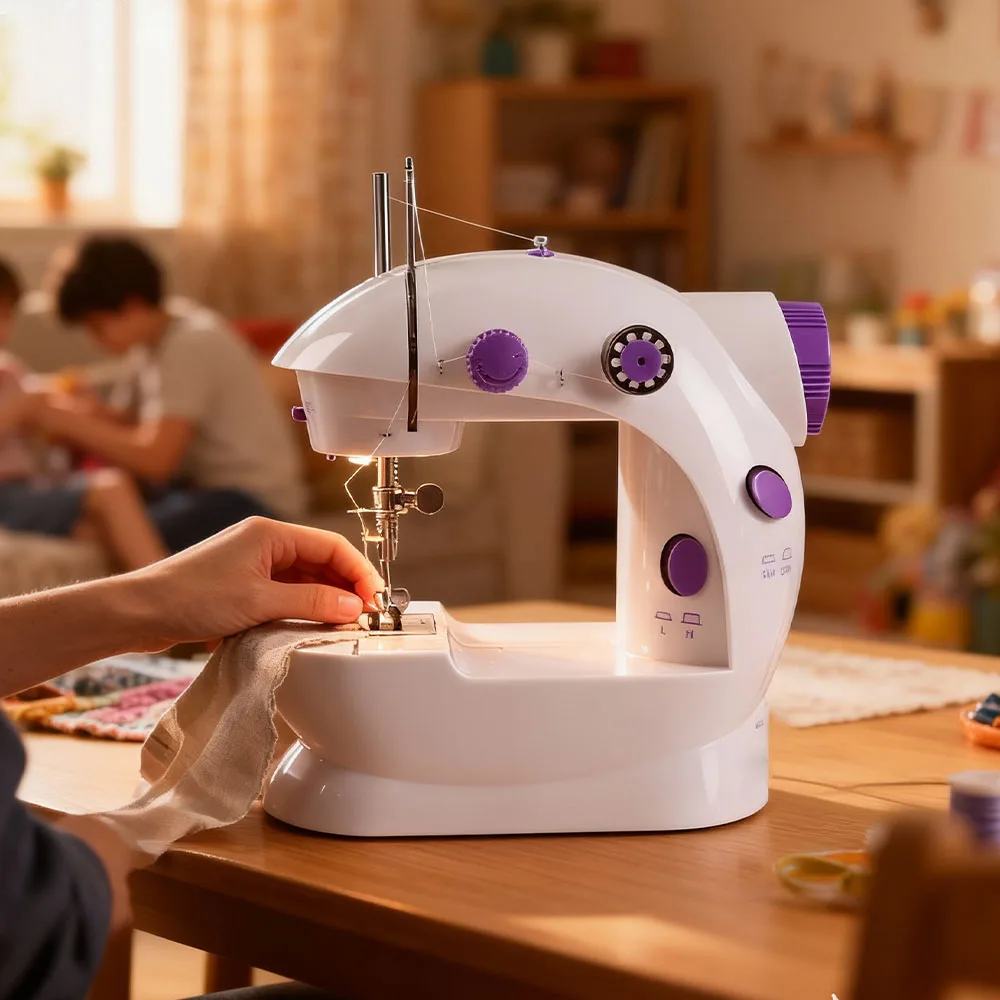 

Electric 202 Sewing Machine Mini Home Small Double Speed Household Portable Night Light Foot Pedal Straight Two Thread Beginner