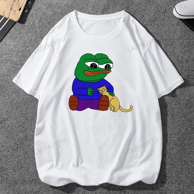 Pe Pe The Frog Meme Emote Cotton Men's Clothing Vintage Fashion Frog Animal Ladies Summer Kawaii Tees Funny Gift Casual Shirt