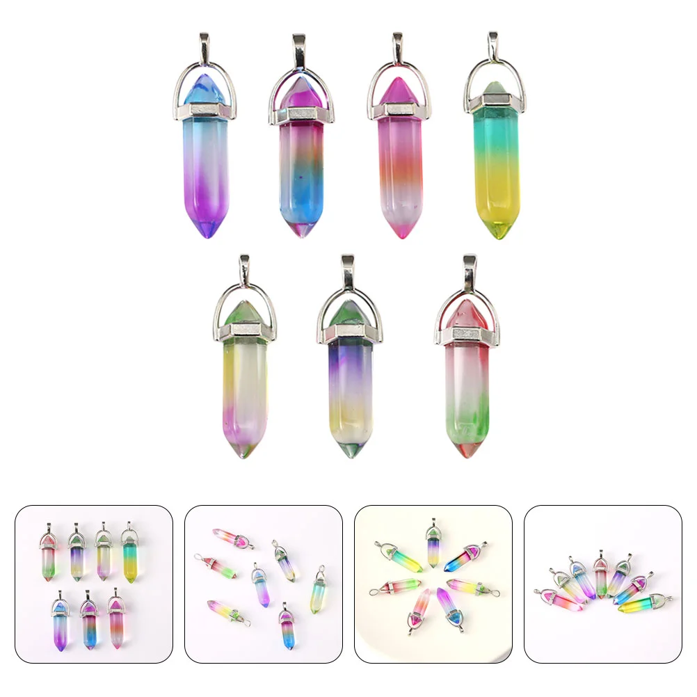 7 Pcs Double Pointed Hexagonal Column Crane Necklaces Pendant DIY for Bracelet Glass Earring Charms Hanging Jewelry Accessories