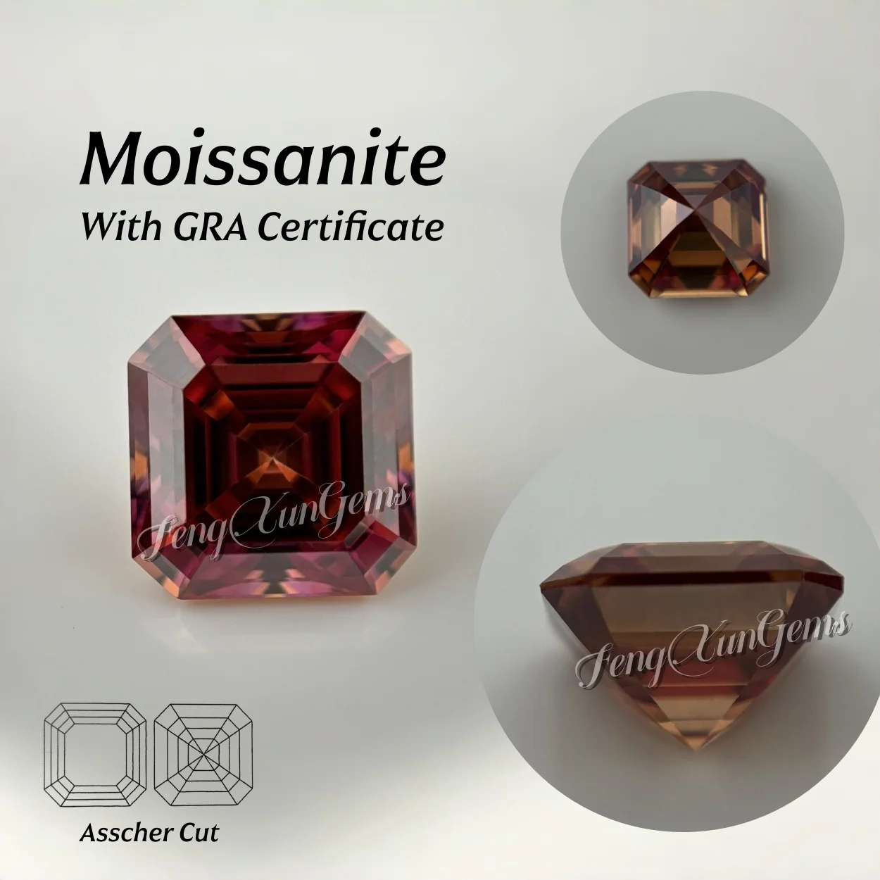 

Garnet Loose Moissanite Gemstone VVS1 Asscher Cut Size 4.5x4.5~11x11mm 0.5~7.0ct Gems With GRA Certificate Fine For Jewelry