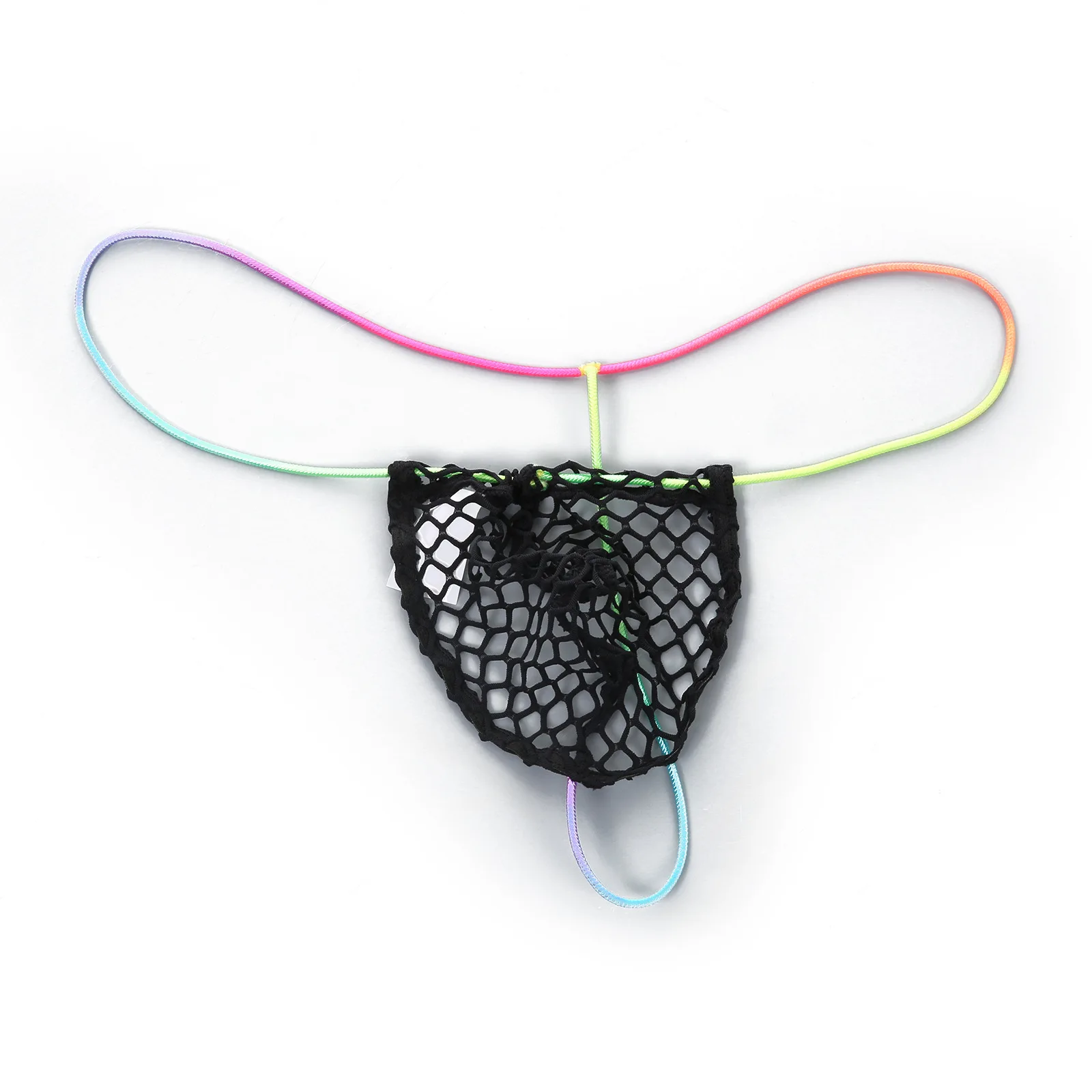 Men's Underwear Sexy Fishnet Thong Rainbow Strap Low Waist Jockstrap for Men Breathable Mini Bikini Trousers