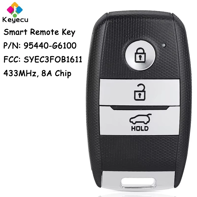 KEYECU Smart Remote Car Key With 3 Buttons 433MHz 8A Chip for KIA Picanto 2021 Fob P/N: 95440-G6100 FCCID: SYEC3FOB1611