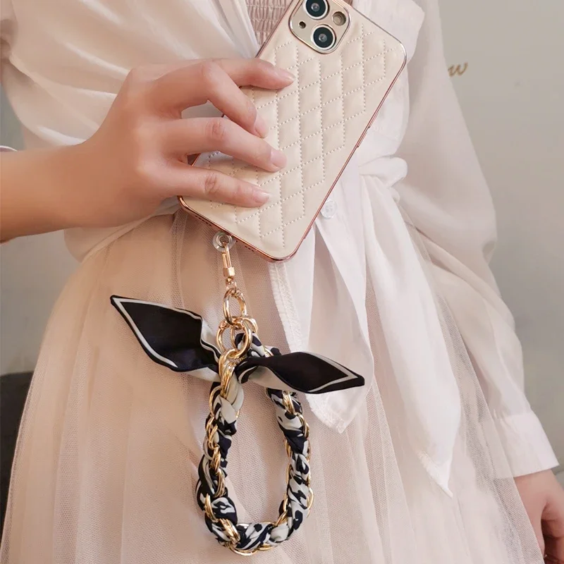 Mobile Phone Lanyard Hand-held Chain Fashionable Scarf Decorative Bag Wrist Chain Hand Woven Anti Loss Phone Accessories Charm