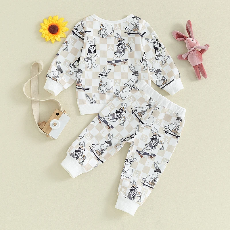 Easter Baby Boy Girl Outfit Rabbit Crewneck Sweatshirt Top Jogger Pants Set Toddler Baby Bunny Outfits