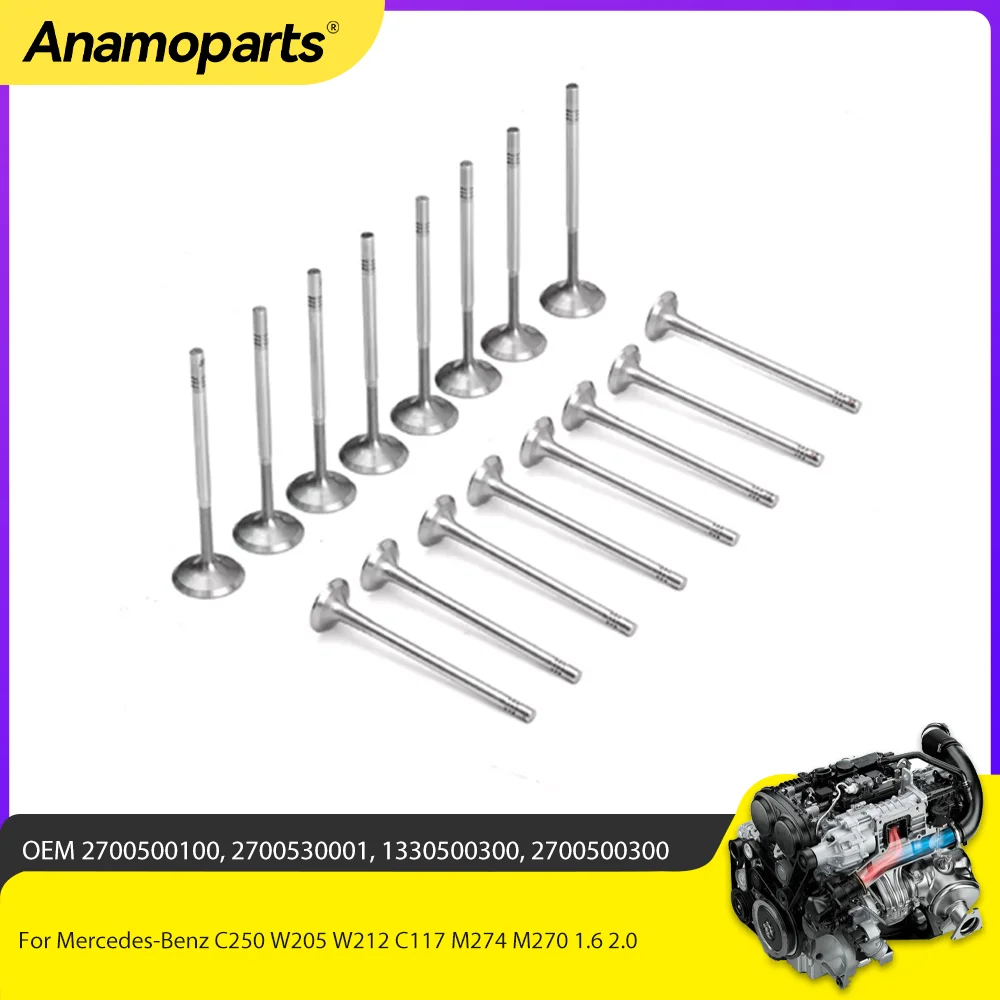 

Engine Parts Intake Exhaust Valves Set Fit 1.6 L 2.0 L M274 M270 For Mercedes-Benz A200 C250 W205 W212 C117 C180 1.6L 2.0L Gas