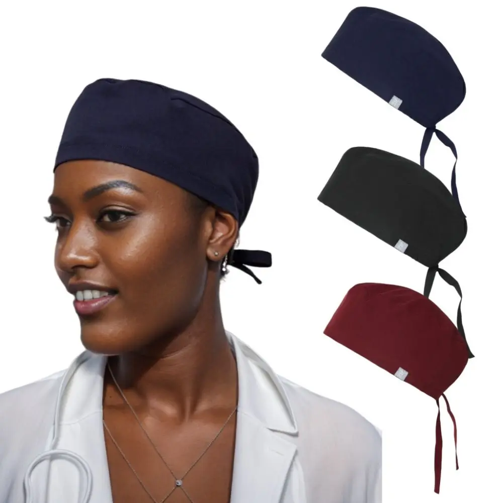 Beauty Pure Color Solid Scrub Cap Cotton HeadCover Nursing Hats Adjustable Solid Operating Room Work Hat Men Women