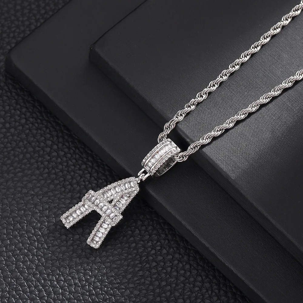 DIY accessories European and American cross-border popular hip-hop letter pendant copper inlaid zircon necklace personalized jew