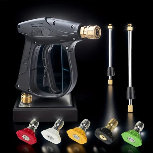 Pistola lavadora de alta presión 2175PSI con conexión rápida M22-14 de 1/4"", 5 boquillas y varilla de extensión M14: alcance para una limpieza eficiente