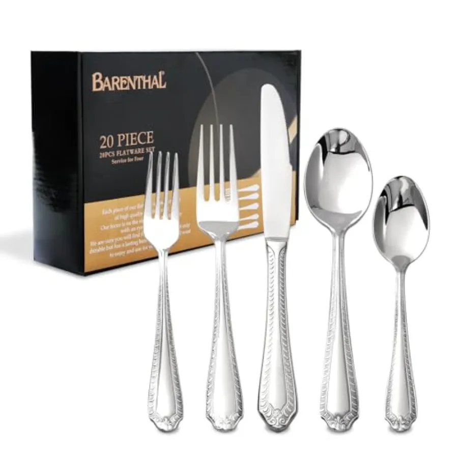 

Heavy Duty Silverware Set for 4 20 PCS Luxury Retro Flatware Set Mirror Finish Dishwasher Safe 18/10 Stainless Steel Silverware