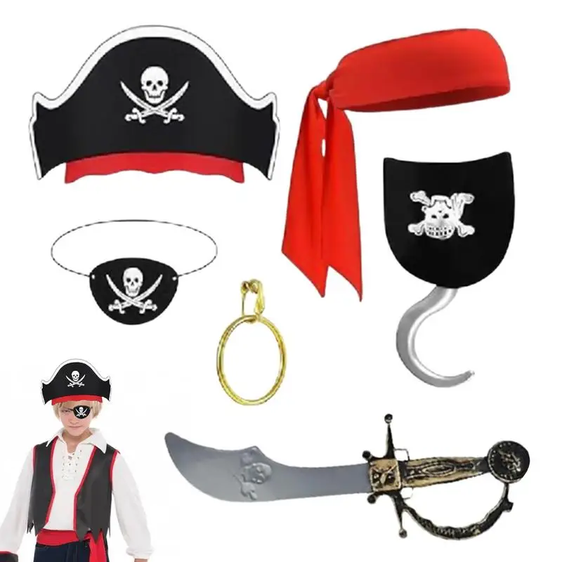 Kids Pirate Costume Set Boys Pirate Costume Role Play Accessories Halloween Pirate Costume Cosplay Kit For Children