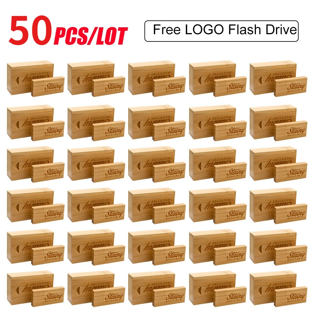 50pcs Lot Free Personalized Customization Wooden Flash Drive Pendrive 4GB 8GB 16GB 32GB 64GB 128GB USB 2.0 Wedding Gift