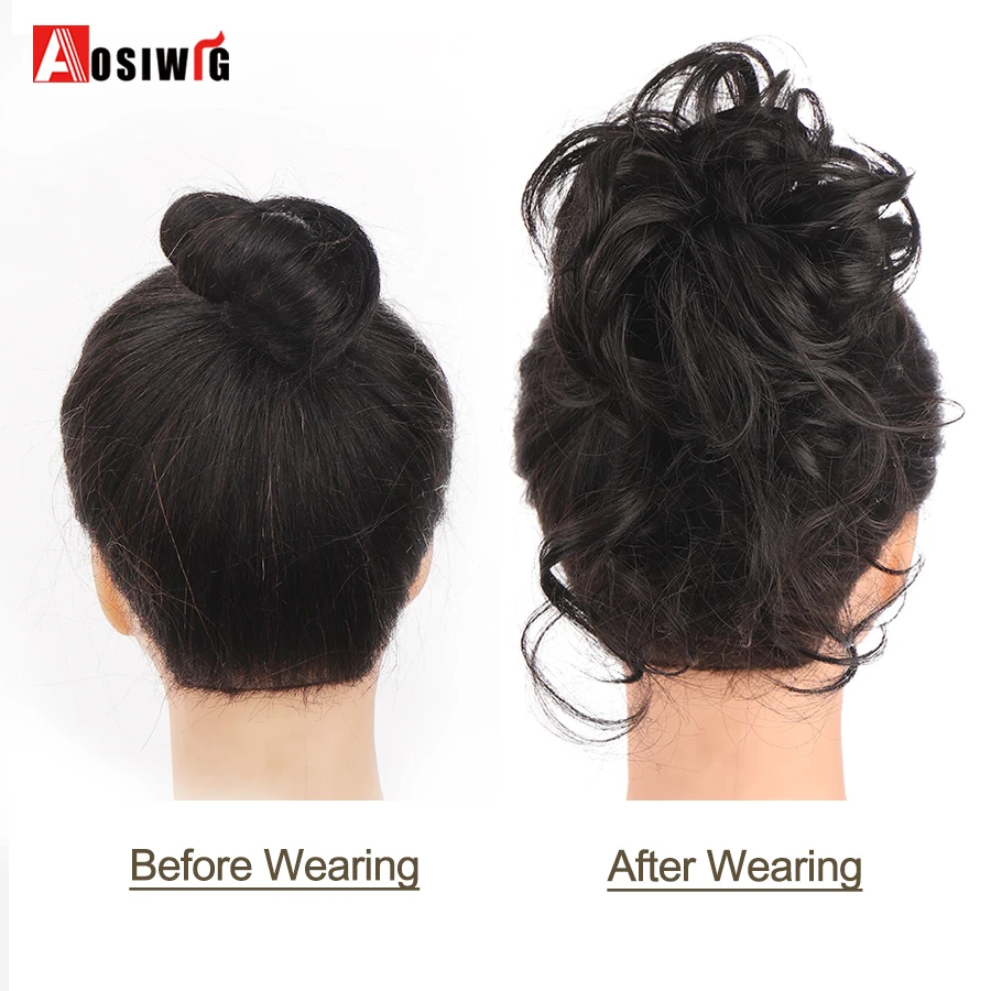 AOSIWIG capelli sintetici Bun artiglio falso Chignon accessori artiglio Clip codino riccio disordinato Ombre naturale Scrunchy parrucchino