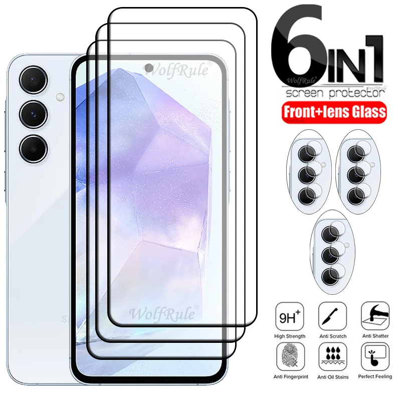 

6-in-1 For Samsung Galaxy A55 Glass Samsung A55 Glass Full 9H Screen Protector Samsung A55 A15 A35 A54 A05S A25 A05 Lens Glass