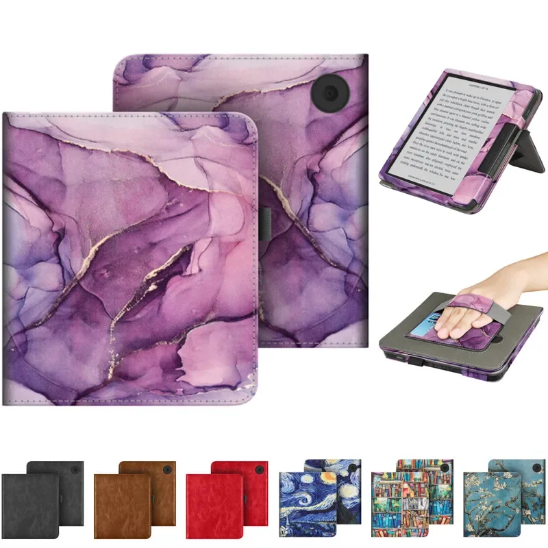 PU Leather HandStrap Case For Tolino Vision 6/5 Stand Wake/Sleep Case For Kobo Libra Colour 2024 Libra2 H2O Smart Case Cover