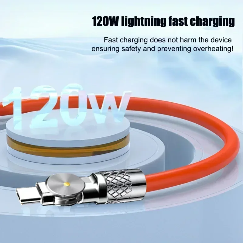 Fast Charging 120W USB Type C Cable 180 Degree Rotary Elbow Compatible with forXiaomi Mobile Phone Charger Orange