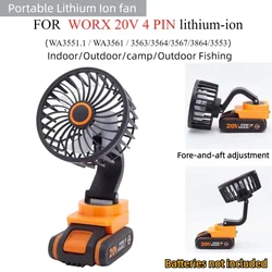 Portable Lithium Ion Fan for WORX 20V 4PIN Lithium-ion（WA3551.1/WA3561/3563/3564/3567/3864/3553）For Indoor/camp/Outdoor Fishing