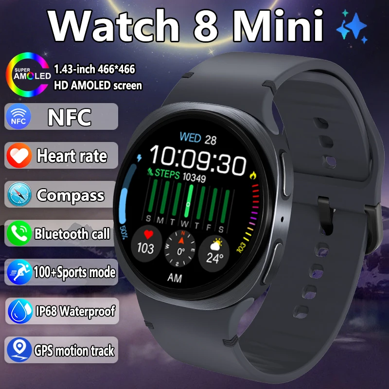

New Watch 8 Mini GPS Track Smart Watch Men Women Map Navigation NFC IP68 Waterproof Compass 100+Sport Bluetooth Call Smartwatch