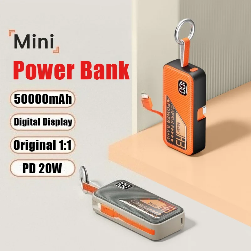 

2026 Keychain Digital Display Portable Power Bank Comes with Cable Fast Charging Battery Charger Cases for iPhone Samsung Xiaomi