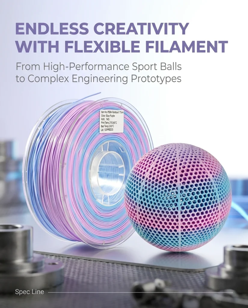 

PEBA 3D Printing Filament, Flexible & Wear-Resistant, Basketball-Sports Material, High Rebound, resistance superior to TPU