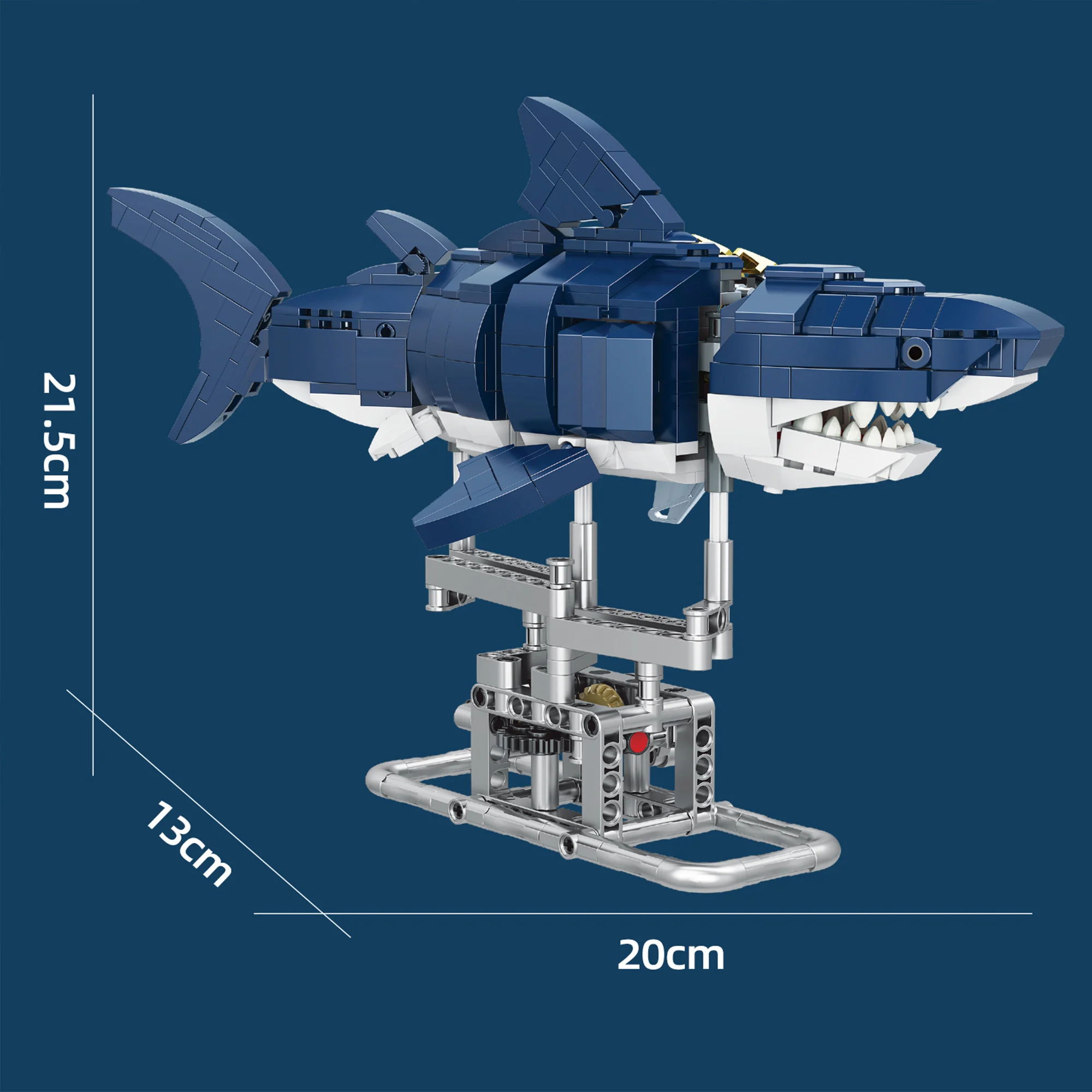 666pcs MOC Technical Mechanical Shark Sea Animal Set con espositore leggero Building Blocks mattoni Model Assembly STEM Toys