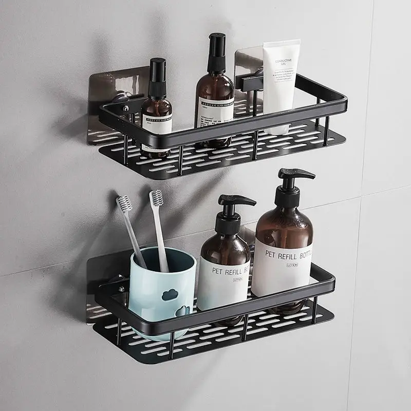 Modern Space Aluminum Punch-free Drain Wall Storage Holder Bathroom Vanity Toiletries Rack Kitchen Artifact