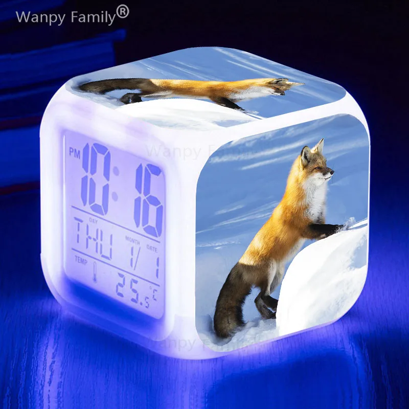 LED Color Changing Digital Alarm Clock Red Fox Despertador Kids Gift Touch Sensing Night Lights Flashig Electronic Watches Clock