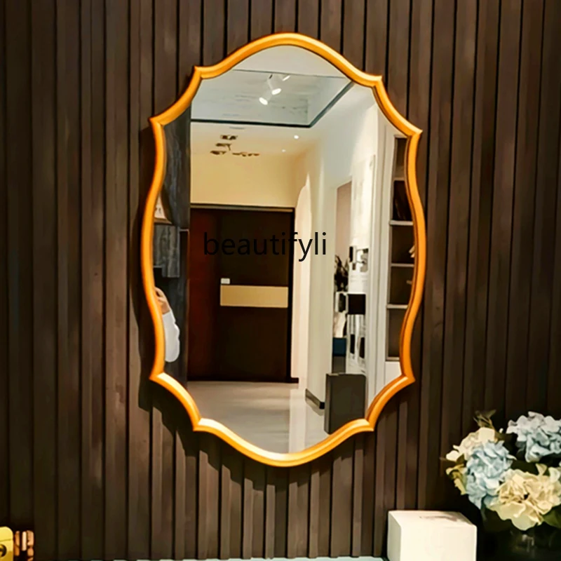 Bathroom makeup mirror wall-mounted bathroom mirror American light luxury European vanity mirror with lamp