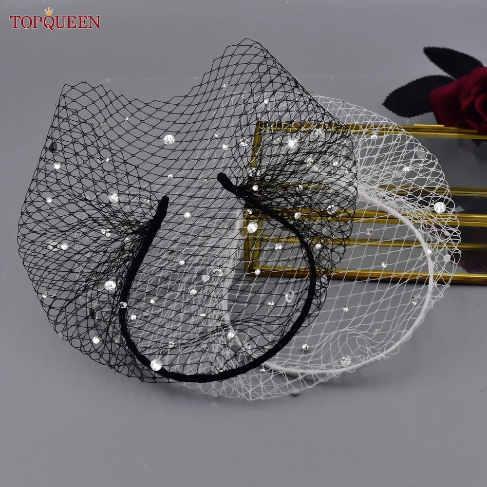 TOPQUEEN VA12 velo de malla para boda, velo de jaula para pájaros de varios estilos con diamantes de imitación, colorete desmontable, accesorios