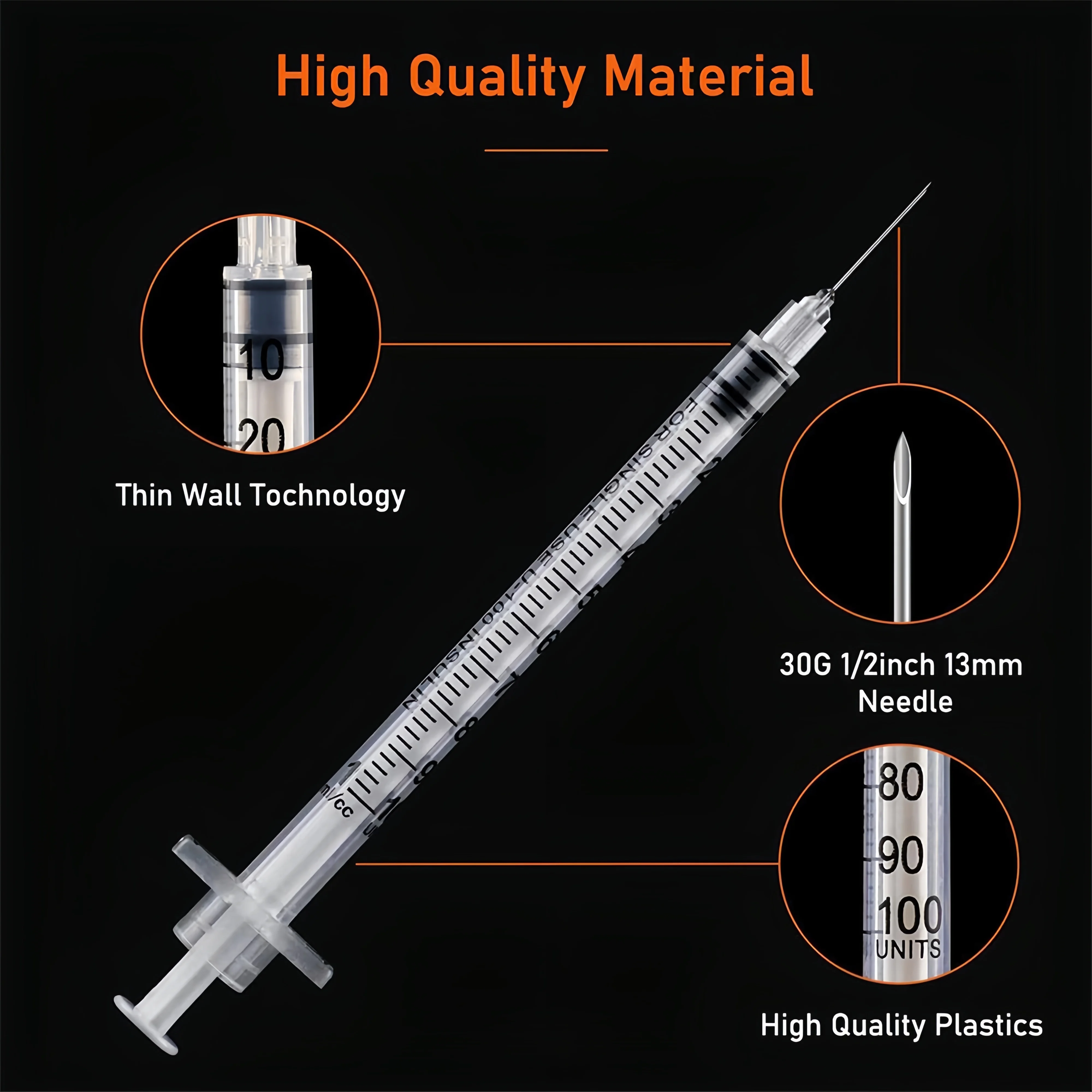 1ml 31g (6mm) Disposable Purple Plastic Veterinary Syringe, Sterile Insulin Syringe with Purple Cap and Needle, Suitable for Pets, Farm Animals, and Laboratory Use. image 2
