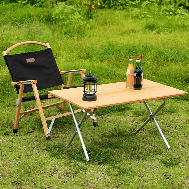 

Outdoor Camping Bamboo Table Fast Portable Picnic Folding Bamboo Table Camping Aluminum Alloy Egg Roll Table Portable Storage