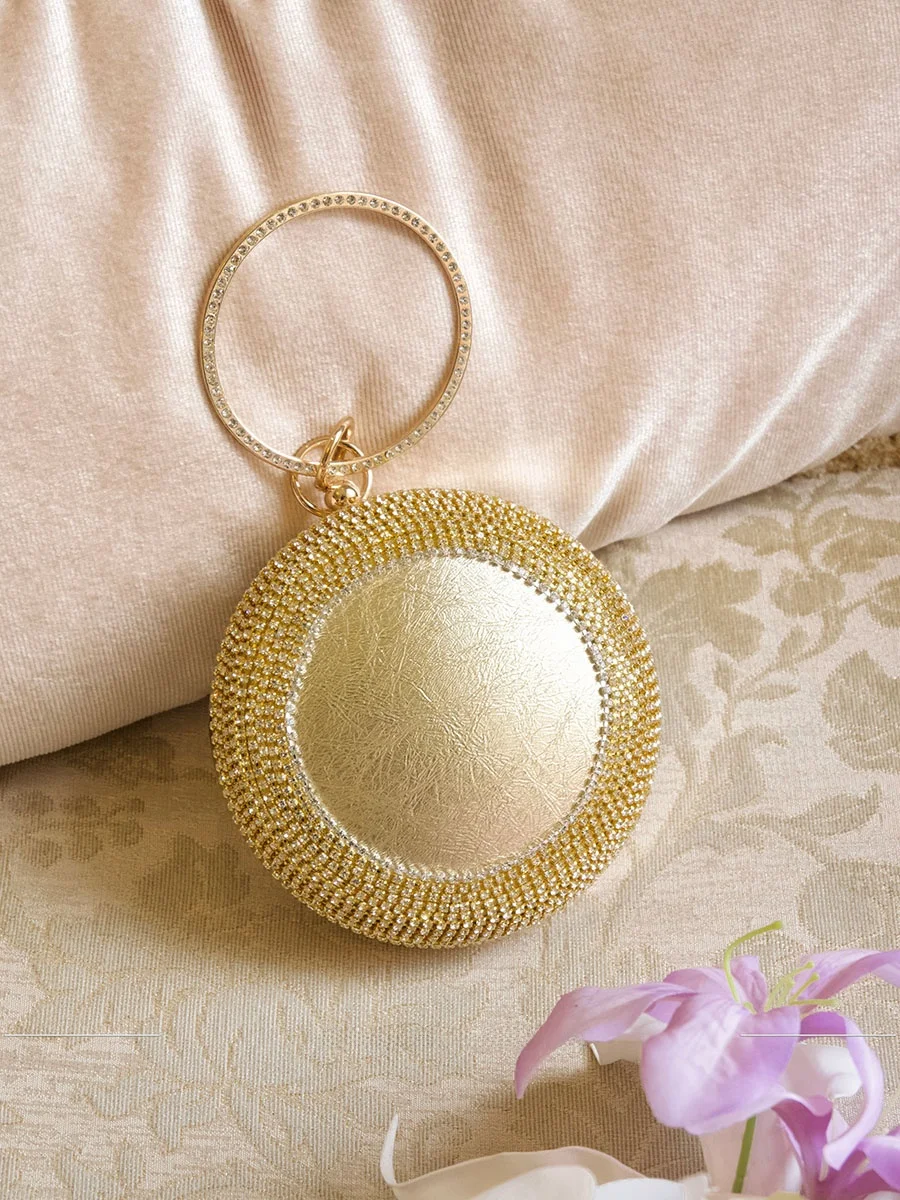 

UGALS Retro Metal Diamond Embedded round High-End Feelings Evening Bag Clutch Handbag for Women Fashionable Lock Buckle Closure