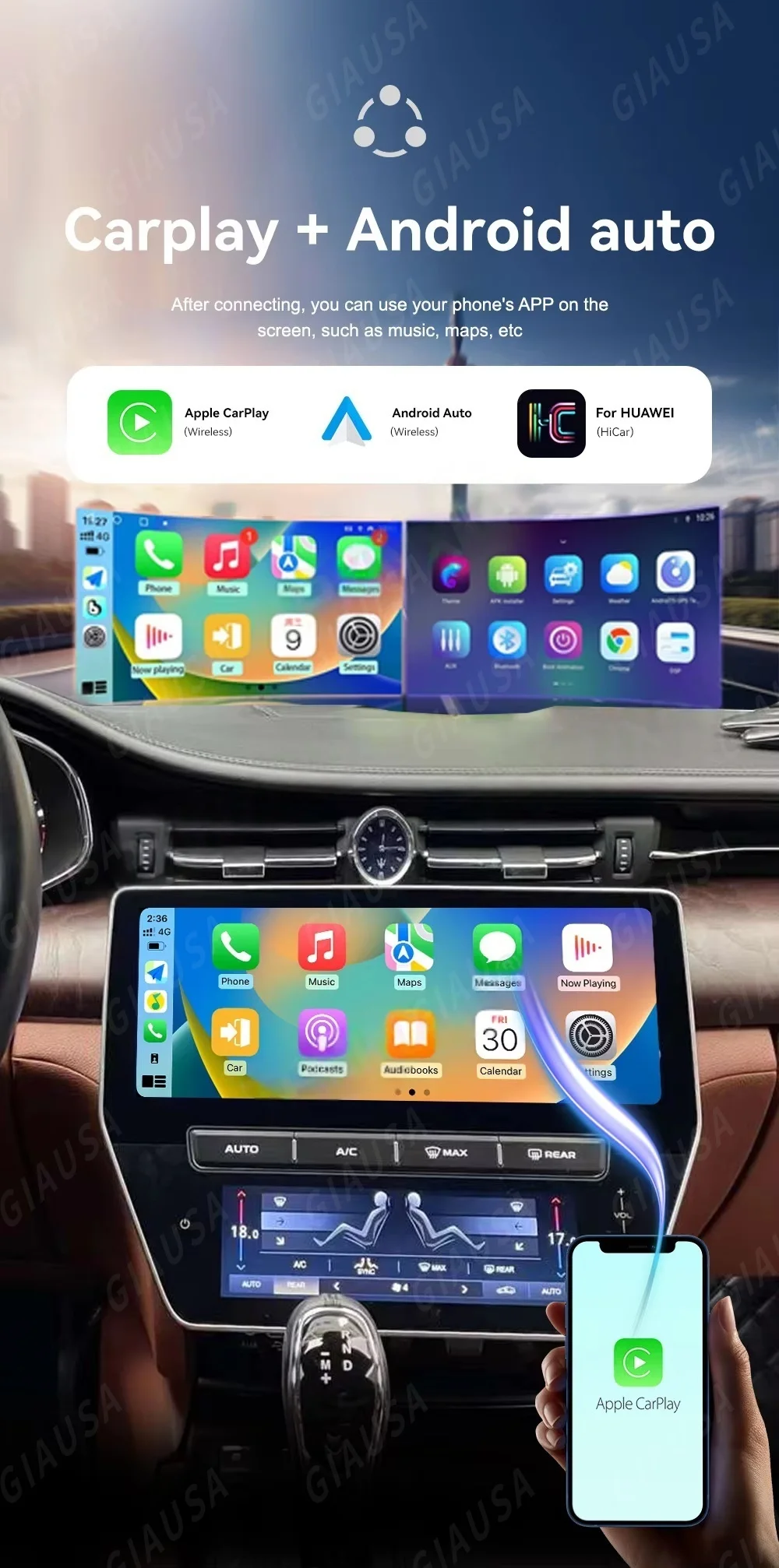 22 بوصة لمازيراتي كواتروبورتي 2007 ~ 2015 اللاسلكية CarPlay أندرويد راديو السيارة السيارات مشغل وسائط متعددة لتحديد المواقع والملاحة #6