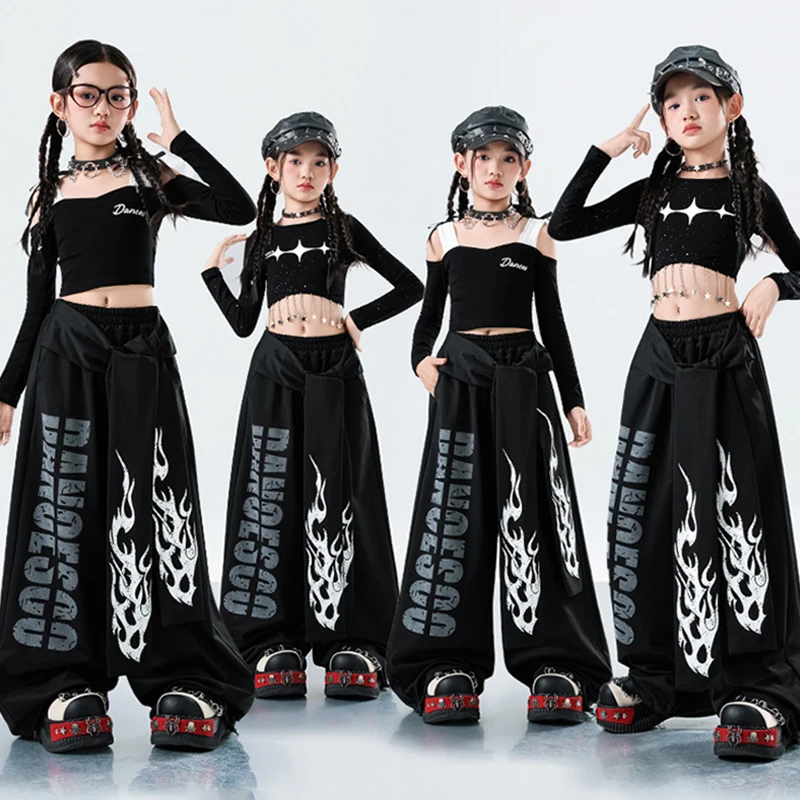 2025 ملابس رقص الجاز الفتيات الأسود Kpop عرض الرقص الزي المحاصيل الأعلى خلط السراويل الهيب هوب شارع الرقص أداء ارتداء VDL4654 #3