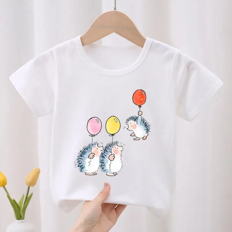 Hot Selling Cute Hedgehog Animal Print Cartoon Children's T-shirt Children's Summer Baby Girls Top Short-sleeved T-shirt