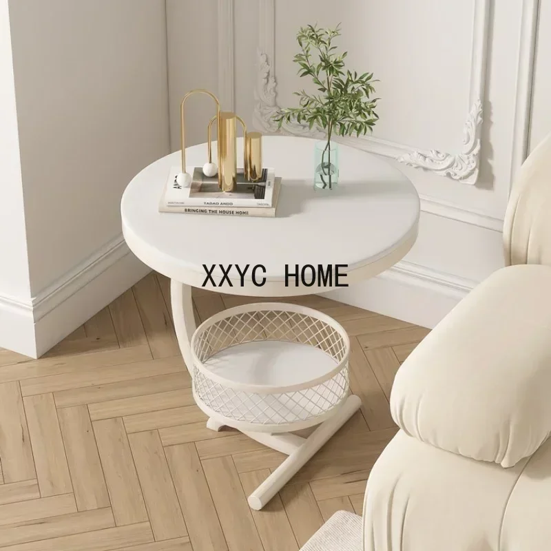 Living Room Creative Doublelayer Round Coffee Table Iron Net Basket Sofa Tray Bedside Multiscene Side Table Versatile Use