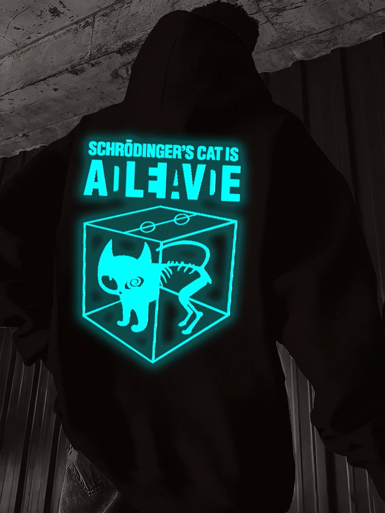 

Men's Hoodies Schrodinger's Cat Printed Luminous Style Streetwear Women Fun Animal Design Hoody Male Humorous Hoodie