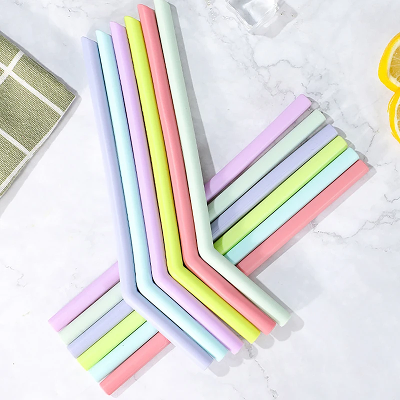 6Pcs Reusable Food Grade Silicone Straws Straight Bent Multicolor Drinking Straw For Children\'s Party Bar Accessories