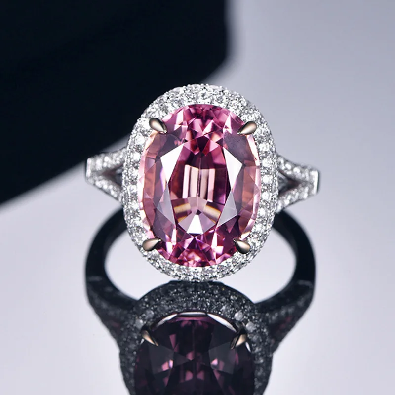 DIY accessories Live Jewelry 5 Carat Synthetic Pink Bi Ring Women's Plated 18K White Gold Inlaid Simulation Zircon Live Ring