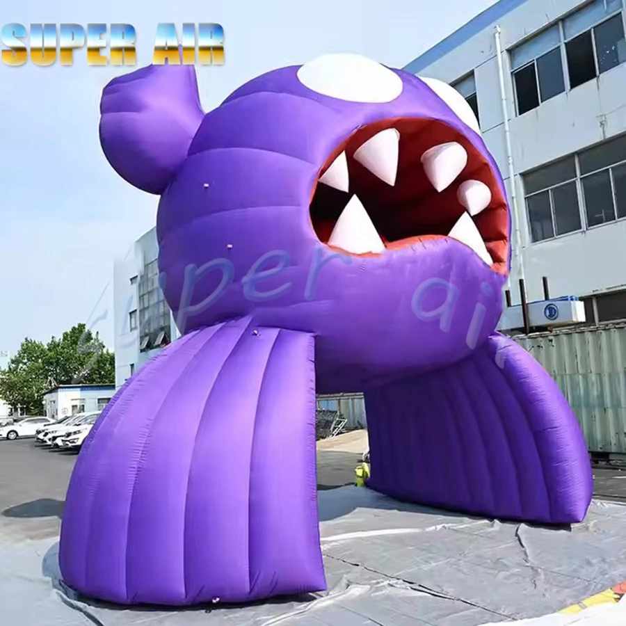 Venta completa, túnel arqueado inflable púrpura, decoración de fiesta temática, arco de monstruo inflable