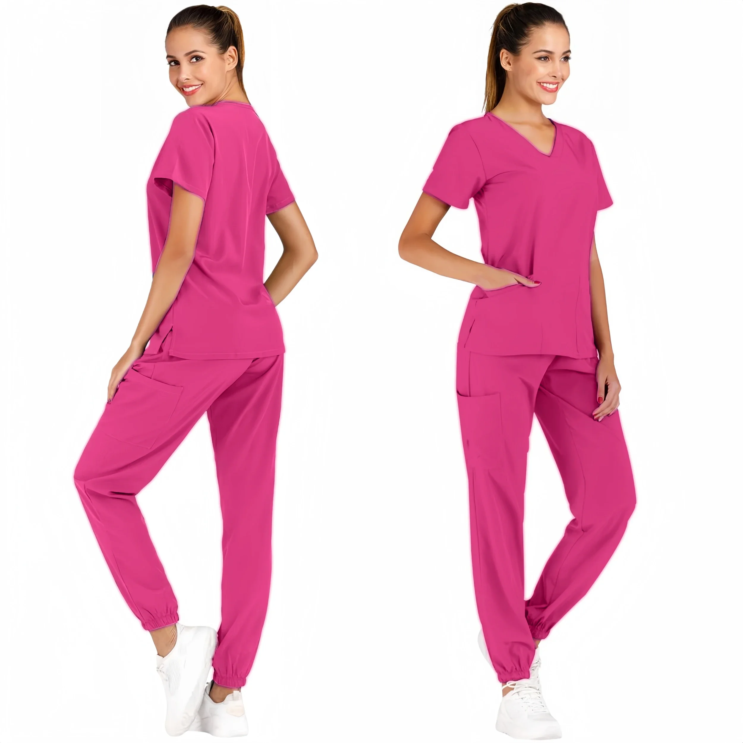 Venda quente Anti Rugas Esfoliantes Workwear Lavável Tecido Macio Enfermeira Uniformes Hospitalar Esfoliantes Médicos Top Calças Jogger Scrubs Conjuntos