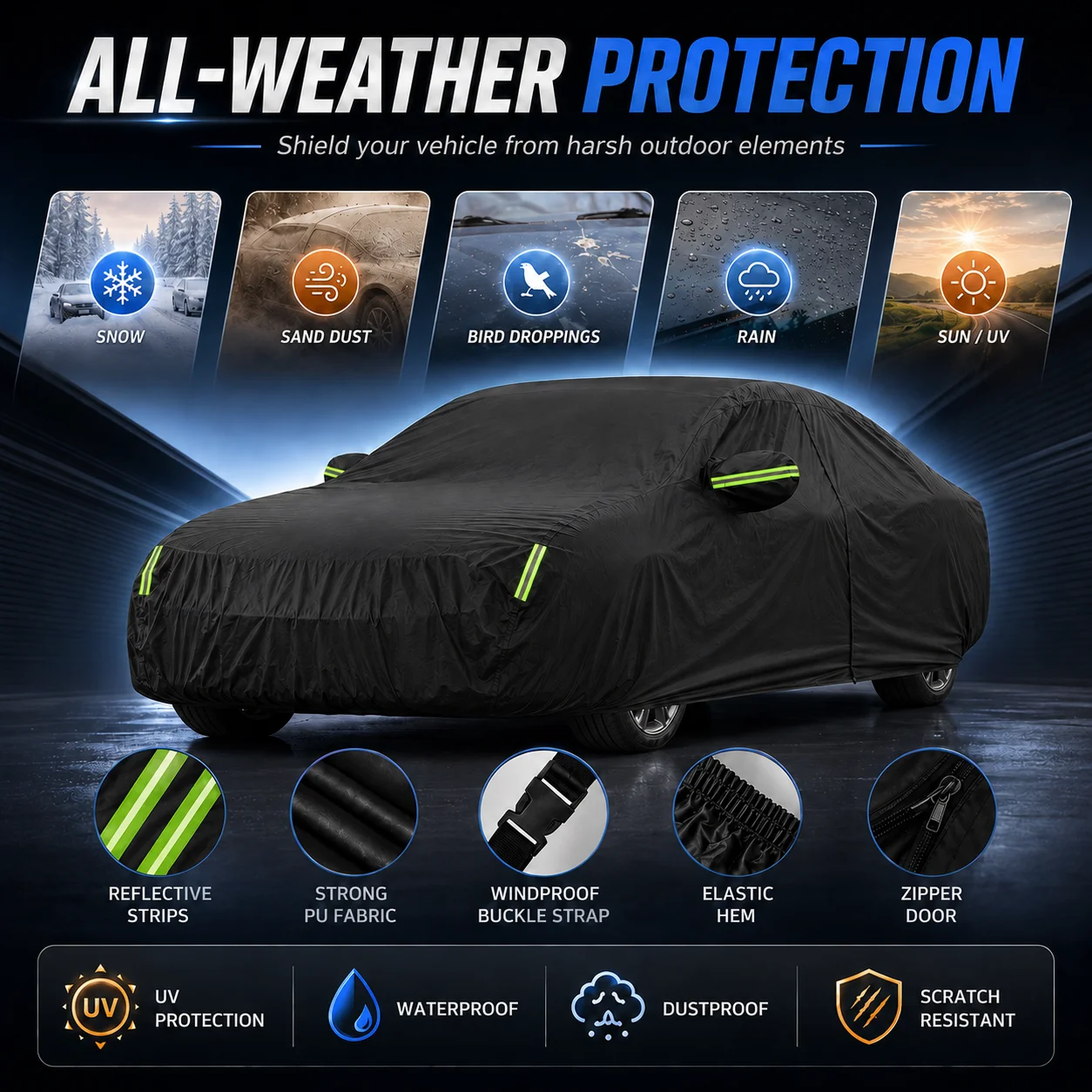 Waterproof Outdoor Full Car Cover Reflective Strip Snowproof Dustproof UV Protection For Peugeot 2008 E-2008 Auto Exterior Acces