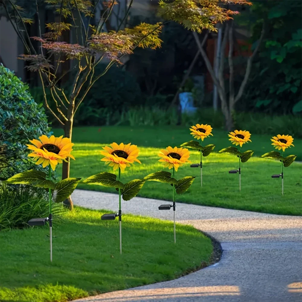 Lampe Solaire à 1/3 Têtes LED en Forme de Tournesol, Luminaire Décoratif de Paysage Idéal pour un Jardin, une Pelouse ou une Cour