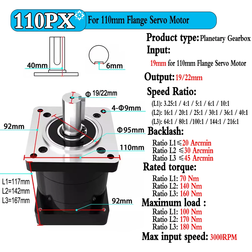 Riduttore epicicloidale 200W-3KW Servor Motor 3:1,10:1,16:1,64:1,100:1,216:1 riduttore riduttore per flangia 60/80/110/130/180