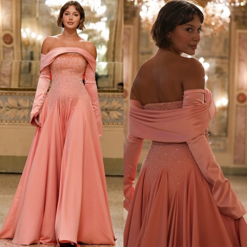 

Customized Temperament Boat Neck Evening Dress Delicate Jersey Flowers Homecoming Dress Modern Long Sleeves Prom Dress