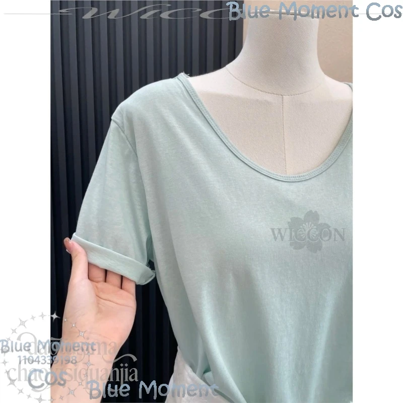 Chainsmoker Cat Yani Neko Cosplay Yanineko Mint Green Wig Tshirt Furry Earwear Tail Pants Halloween Festival Fancy Comic Con view 4