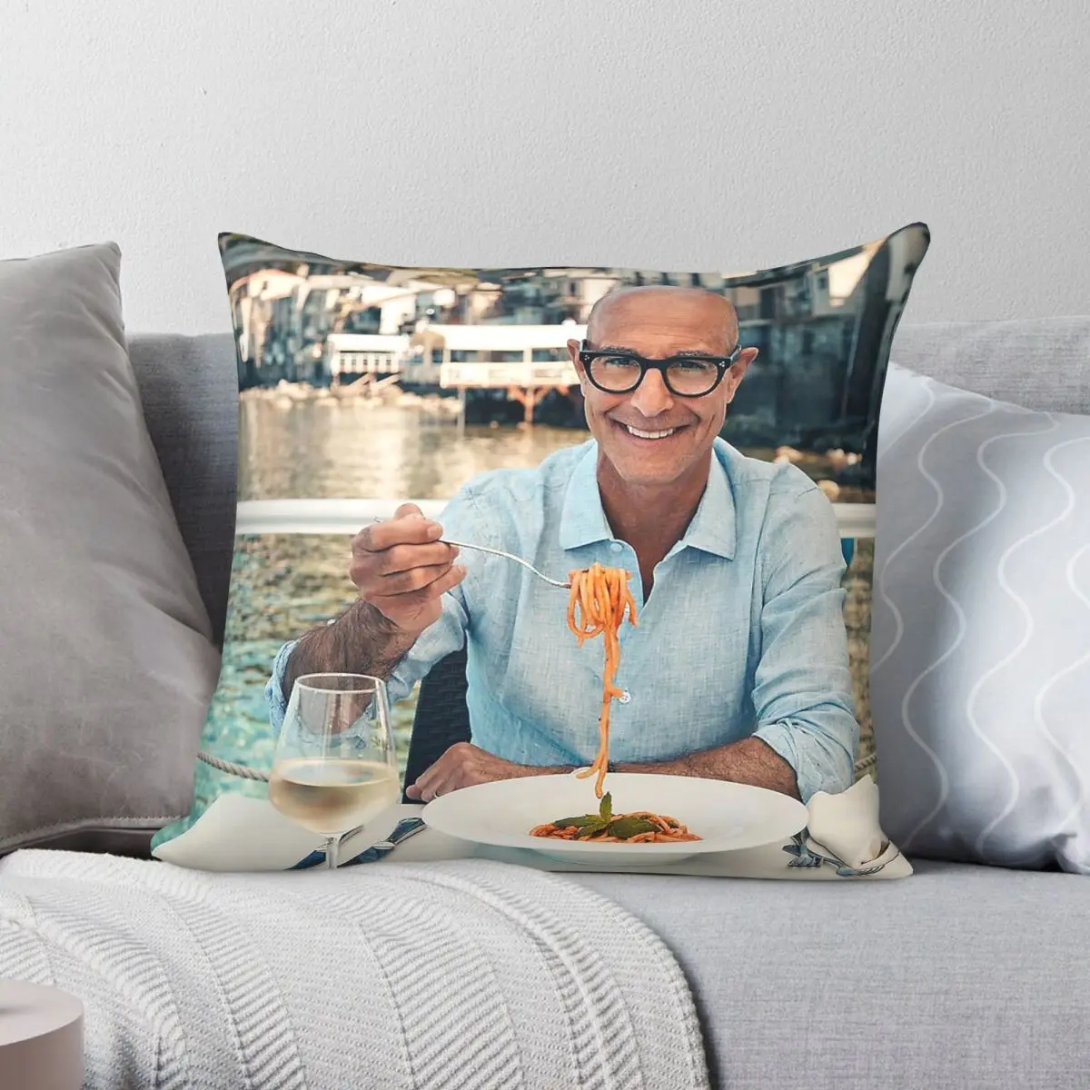Funda de almohada cuadrada con diseño de Stanley Tucci Actor, funda de almohada decorativa con cremallera, de poliéster, lino y terciopelo, funda para cojín de cama